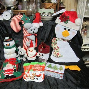 VTG 70-90'S CHRISTMAS DECORTATION MOST ARE HOMEMEADE CLOTH SOME NEW
